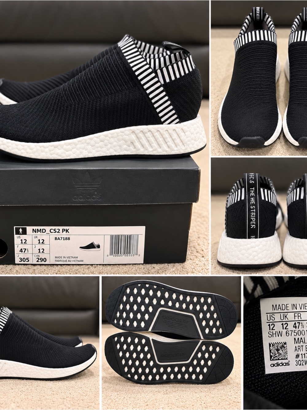 adidas NMD_CS2 PK Slip-On Sneakers — Black & White Stripe